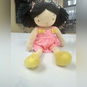 Bunnies by The Bay Baby Doll Black Hair Pink Dot Dress  Yellow Zs 12” Plush